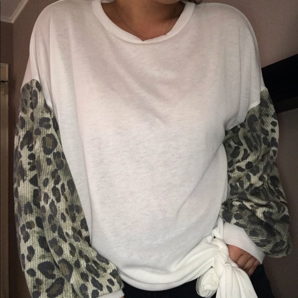Leopard/Camo Mixed Media Top